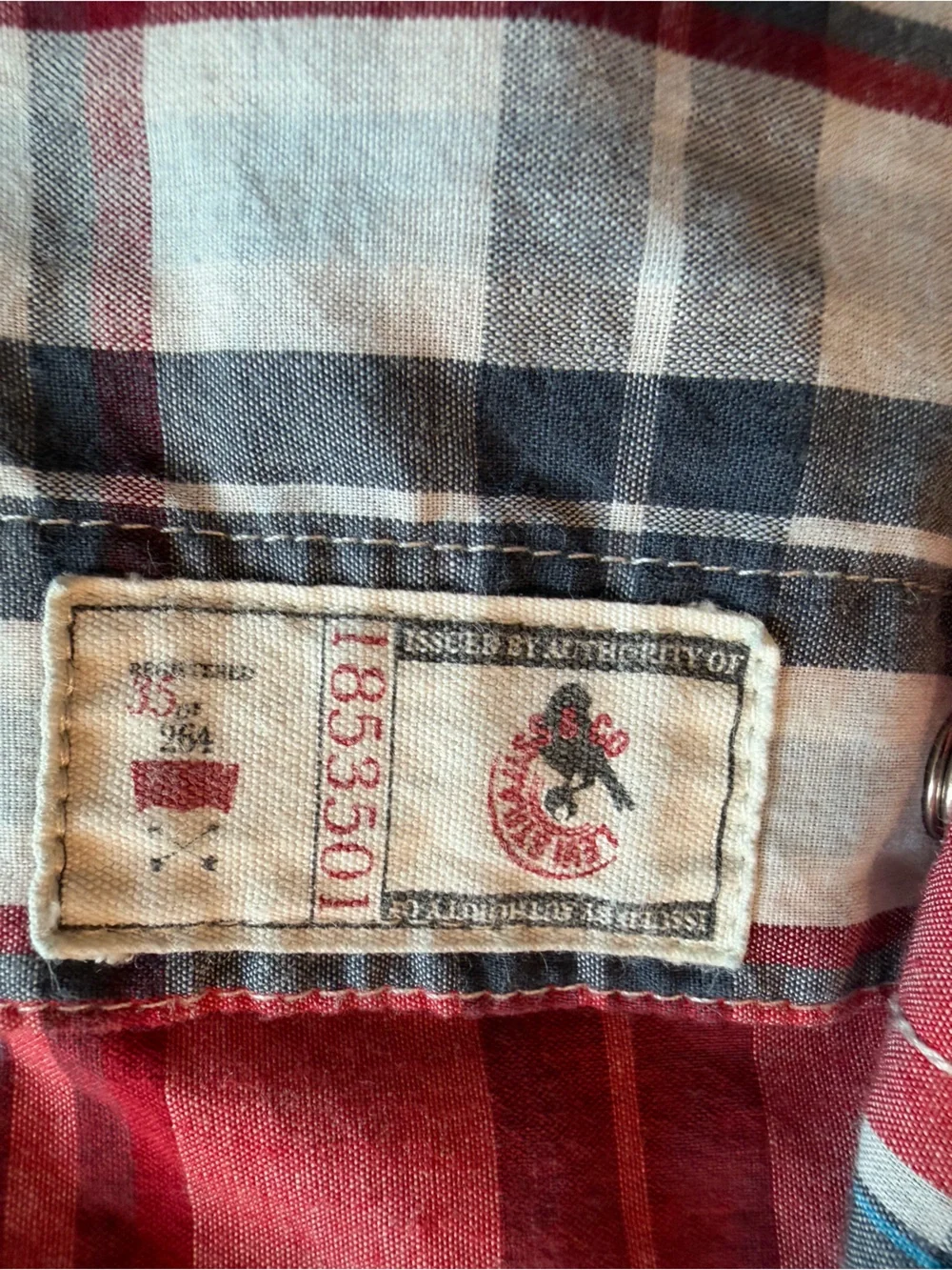 Levi's Red and White Plaid Short-Sleeve Button-Down Shirt, Pearl snap